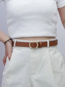 1入組女性橢圓形搭扣免打孔休閒皮帶適用於長褲裝飾用品 - 駝色 - 查看 1