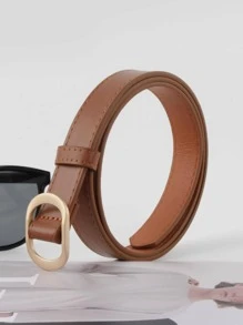 1入組女性橢圓形搭扣免打孔休閒皮帶適用於長褲裝飾用品 - 駝色 - 查看 3