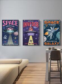 3入組化學纖維無框現代飛碟和字母圖案無框畫適用於家庭 - 彩色 - 查看 1