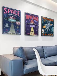 3入組化學纖維無框現代飛碟和字母圖案無框畫適用於家庭 - 彩色 - 查看 3