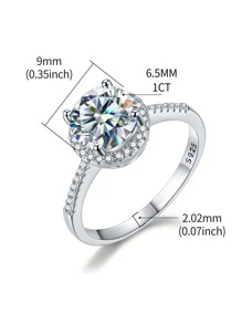 ESBERRY 一枚碳化矽螢石鑽石戒指,承諾戒指,週年紀念戒指,s925純銀戒指,豪華珠寶女性禮物,新娘珠寶 - 銀色 - 查看 7