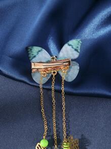 2入組女性蝴蝶和水鑽裝飾時尚髮夾適用於頭髮裝飾用品 - 綠色 - 查看 3