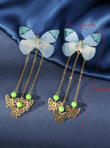 2入組女性蝴蝶和水鑽裝飾時尚髮夾適用於頭髮裝飾用品 - 綠色 - 查看 4