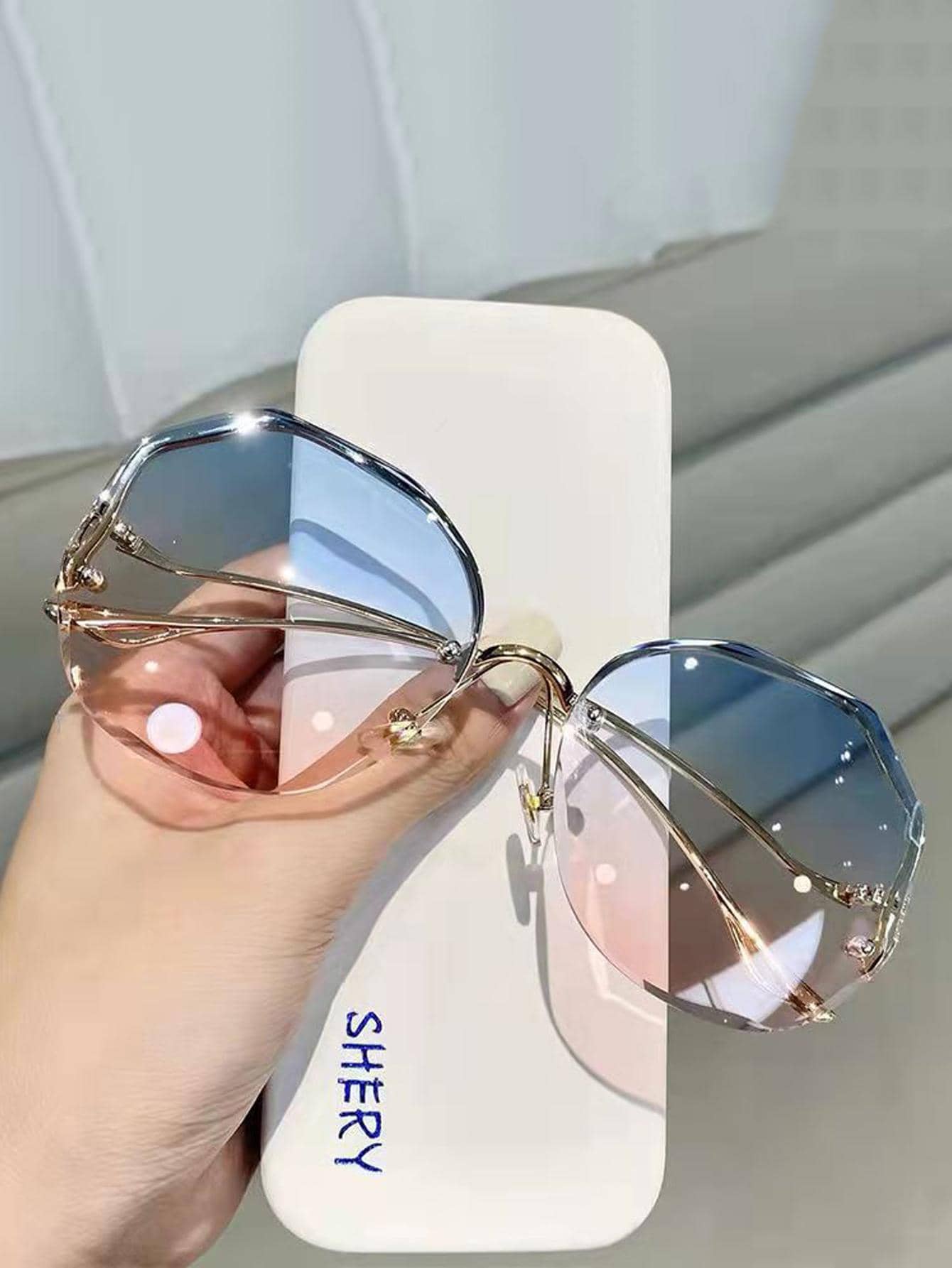 1pc Women Ombre Geo Lens Boho Sunglasses, For Summer Beach Accessories For Women Sun Glasses Sunglasses Shades For Summer Beach Vacation,Outdoor,Travel