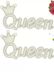 WHICHLIFE 1pc Letter Design Patch Sticker, Creative Polyester Rhinestone & Faux Pearl Decor Sewing Craft Decoration Sticker - White - View 2