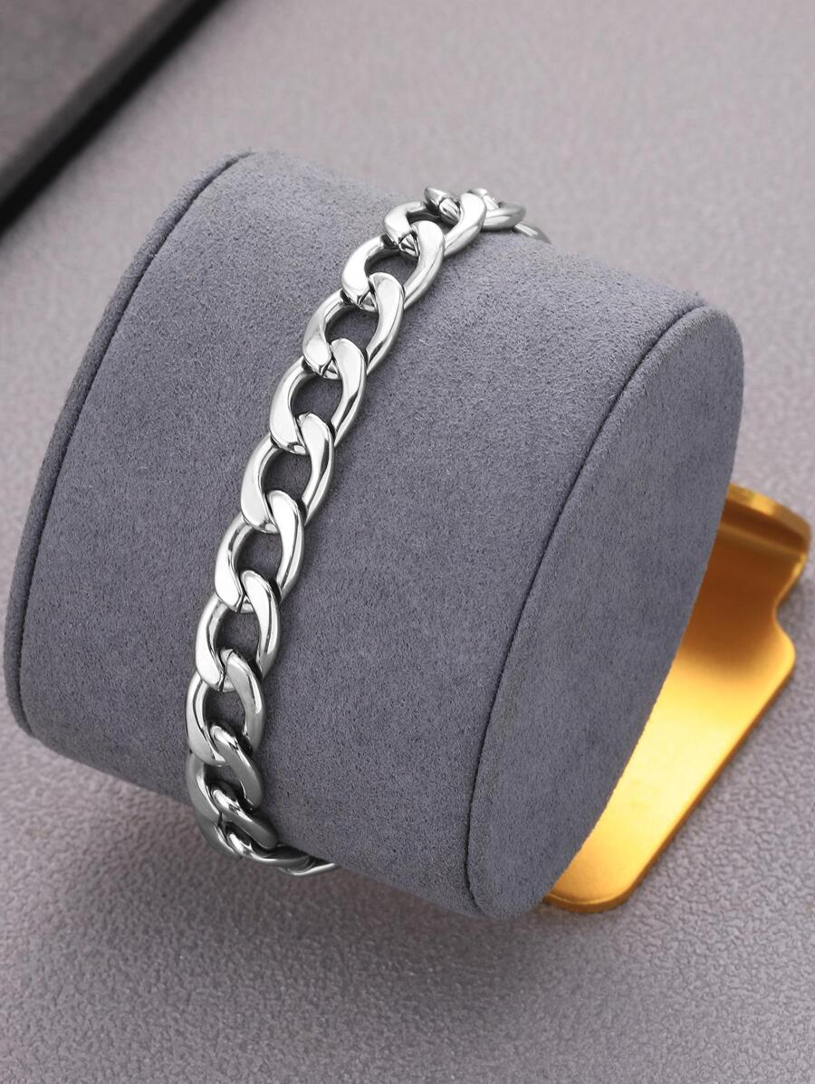 1 Vòng Đeo Tay Dây Chuyền Đơn Giản Thời Trang Cho Nam Thép Titan Đa Năng Vòng Tay Cặp Đôi, Trang Sức Inox - Bạc - Xem 1