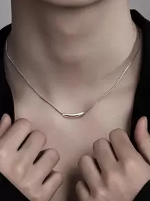 1pc Fashionable Horn Decor Silver Necklace For Men Women For Daily Decoration - Silver - View 1