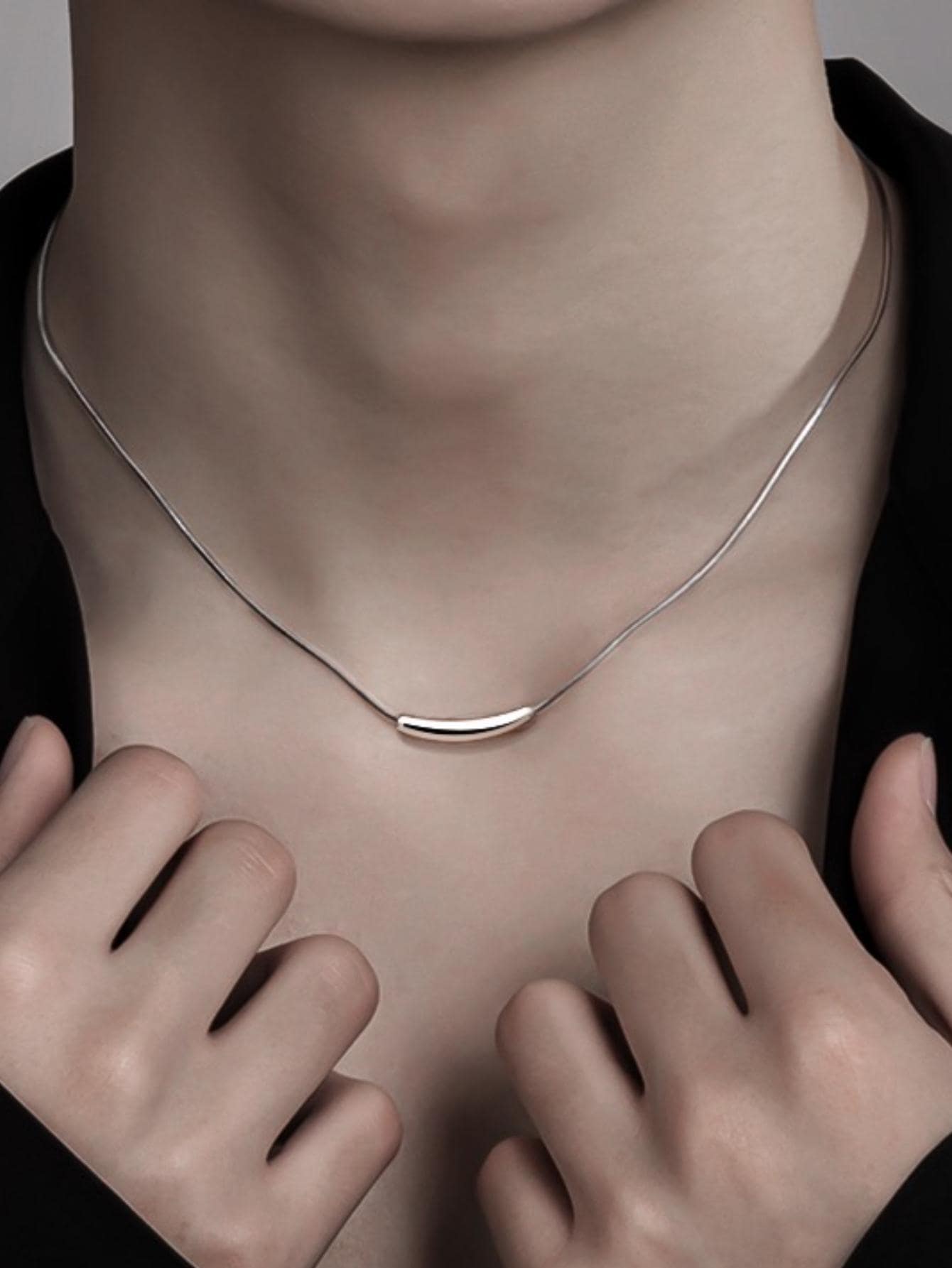 1pc Fashionable Horn Decor Silver Necklace For Men Women For Daily Decoration - Silver - View 1