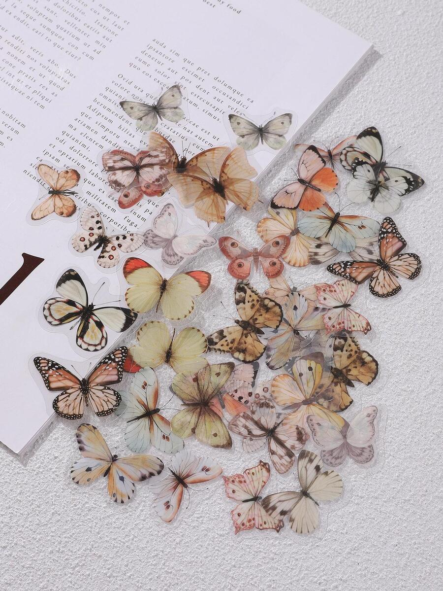 40pcs Butterfly Pattern Assorted Sticker, Vintage Multi-purpose Decorative Sticker For DIY Craft, Hand Account, Decoration - Multicolor - View 1