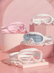 1pc Large Frame Anti-Fog High Definition Waterproof Swimming Goggles For Men And Women, Beach Essentials, Beach Accessories, Pool Float - Pink - View 2