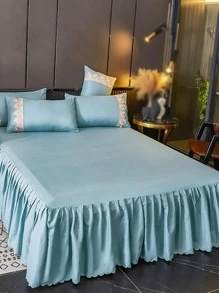 1入組素色藍色的荷葉邊極簡風格織物床上用品 床裙適用於 - 彩色 - 查看 1