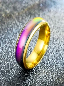5pcs/Set Fashionable Color Changing Titanium Steel Rings, Hip Hop Punk Style Multi-Colored Ring, Romantic Heart-Shaped Mood Ring For Couples, Cool Rock & Roll Rhinestone Decor Ring, Korean Style Index Finger Ring, Perfect For Halloween And Christmas Gift, Street Style Accessory For Rock And Fashionable Person