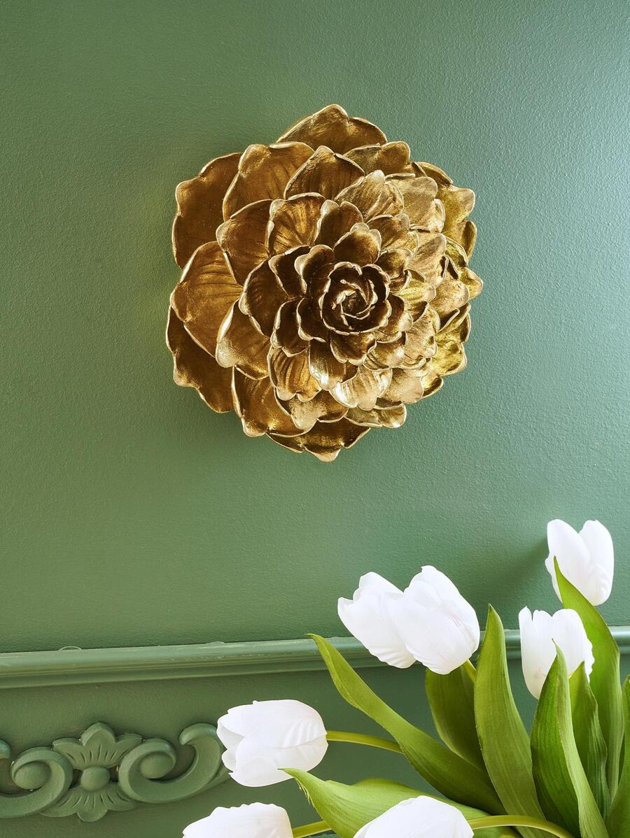 1pc ABS Hanging Decoration, European Style Flower Design Wall Hanging For Home - Gold - View 1