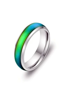 5pcs/Set Fashionable Color Changing Titanium Steel Rings, Hip Hop Punk Style Multi-Colored Ring, Romantic Heart-Shaped Mood Ring For Couples, Cool Rock & Roll Rhinestone Decor Ring, Korean Style Index Finger Ring, Perfect For Halloween And Christmas Gift, Street Style Accessory For Rock And Fashionable Person