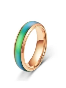 5pcs/Set Fashionable Color Changing Titanium Steel Rings, Hip Hop Punk Style Multi-Colored Ring, Romantic Heart-Shaped Mood Ring For Couples, Cool Rock & Roll Rhinestone Decor Ring, Korean Style Index Finger Ring, Perfect For Halloween And Christmas Gift, Street Style Accessory For Rock And Fashionable Person