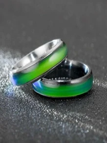 5pcs/Set Fashionable Color Changing Titanium Steel Rings, Hip Hop Punk Style Multi-Colored Ring, Romantic Heart-Shaped Mood Ring For Couples, Cool Rock & Roll Rhinestone Decor Ring, Korean Style Index Finger Ring, Perfect For Halloween And Christmas Gift, Street Style Accessory For Rock And Fashionable Person