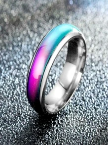 5pcs/Set Fashionable Color Changing Titanium Steel Rings, Hip Hop Punk Style Multi-Colored Ring, Romantic Heart-Shaped Mood Ring For Couples, Cool Rock & Roll Rhinestone Decor Ring, Korean Style Index Finger Ring, Perfect For Halloween And Christmas Gift, Street Style Accessory For Rock And Fashionable Person