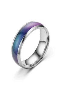 5pcs/Set Fashionable Color Changing Titanium Steel Rings, Hip Hop Punk Style Multi-Colored Ring, Romantic Heart-Shaped Mood Ring For Couples, Cool Rock & Roll Rhinestone Decor Ring, Korean Style Index Finger Ring, Perfect For Halloween And Christmas Gift, Street Style Accessory For Rock And Fashionable Person