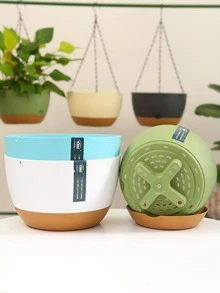 2pcs/set Plastic Plant Hanger, Modern Color Block Hanging Planter Basket For Home - Blue - View 2