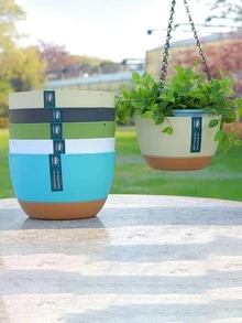 2pcs/set Plastic Plant Hanger, Modern Color Block Hanging Planter Basket For Home - Blue - View 3