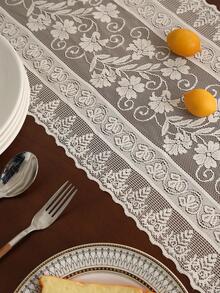 1 Thêu Hoa Viền Viền Bàn Chạy, Retro Polyester Bếp Bàn Chạy Cho Gia Đình - Màu be - Xem 4