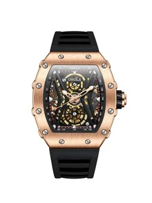 1pc Black Silicone Strap Fashionable Glow In The Dark Geometric Dial Mechanical Watch, For Daily Life - Black - View 1