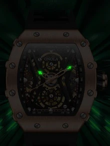 1pc Black Silicone Strap Fashionable Glow In The Dark Geometric Dial Mechanical Watch, For Daily Life - Black - View 2