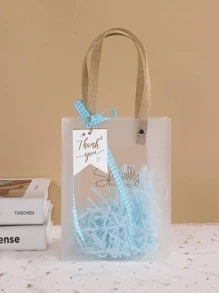 1入組透明禮品袋帶禮品標籤和填充物簡約風透明禮品包裝袋適用於生日派對 - 淺藍色 - 查看 1