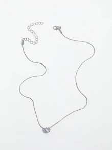 1入組簡約風心形方晶鋯石頸鏈鏈條 - 銀色 - 查看 5