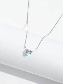 1入組簡約風心形方晶鋯石頸鏈鏈條 - 銀色 - 查看 3