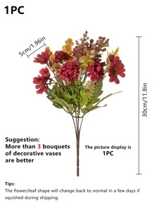 1PC Artificial Flowers Silk Hydrangea Bulbous Chrysanthemum Bouquet Valentine's Day Wedding Decoration DIY Wreath Material, Bride Holding Wrist Flower Decoration Accessories, Wedding Car Decoration, Lintel Arch Decoration, Home, Dining Room, Bedroom, Vase Decoration, Birthday Party Decoration Materials New Year Gifts - Red - View 4