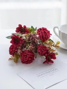 1PC Artificial Flowers Silk Hydrangea Bulbous Chrysanthemum Bouquet Valentine's Day Wedding Decoration DIY Wreath Material, Bride Holding Wrist Flower Decoration Accessories, Wedding Car Decoration, Lintel Arch Decoration, Home, Dining Room, Bedroom, Vase Decoration, Birthday Party Decoration Materials New Year Gifts - Red - View 3