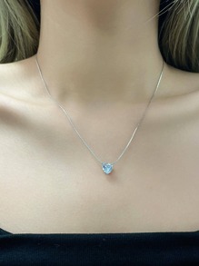 1入組簡約風心形方晶鋯石頸鏈鏈條 - 銀色 - 查看 1