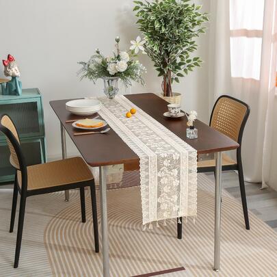 Camino de mesa con bordado floral con diseño de fleco mesa bohemio flor de encaje diseño para mesa