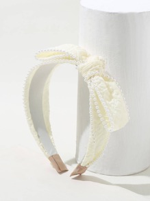 Faux Pearl & Bow Decor Headband - White - View 1