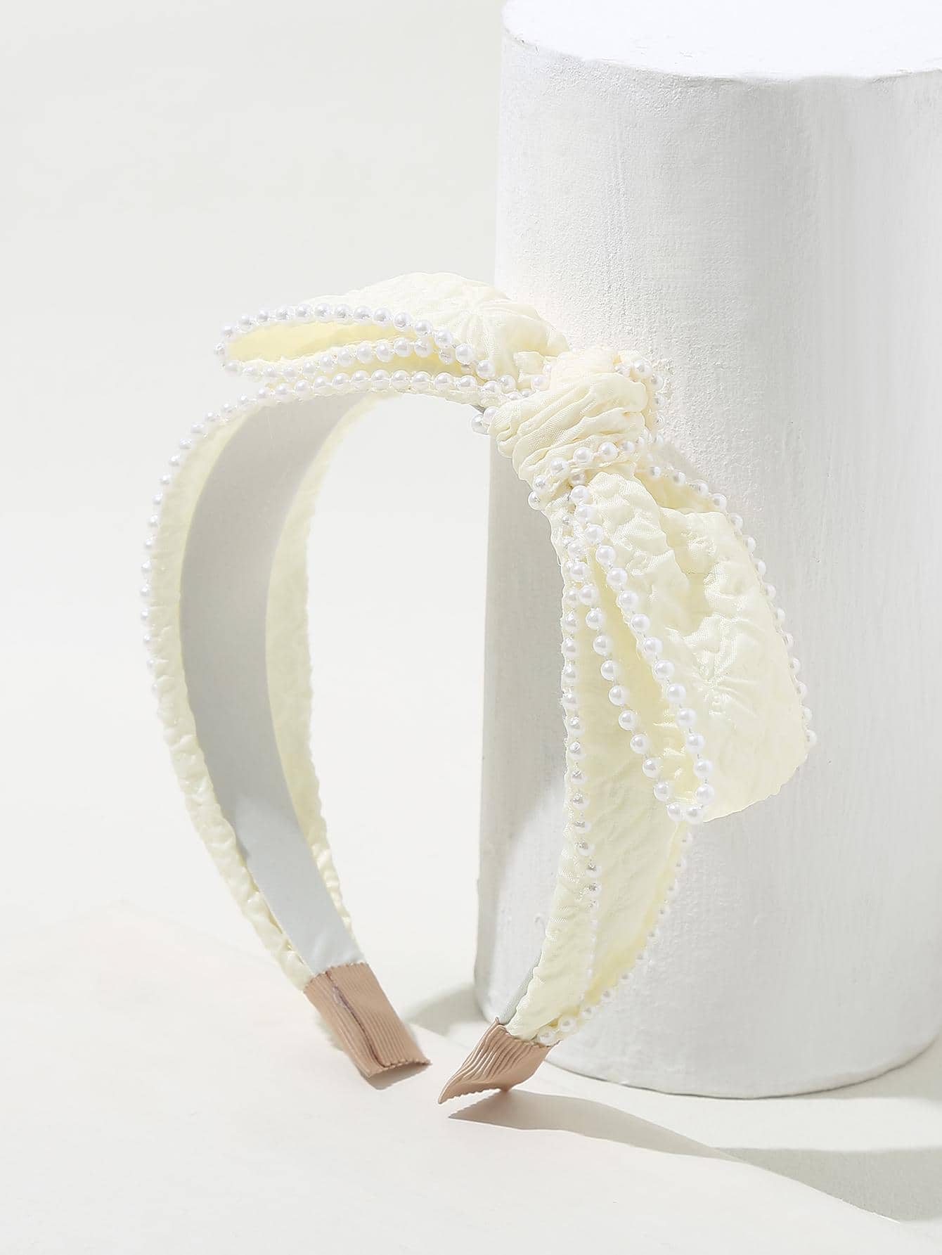 Faux Pearl & Bow Decor Headband - White - View 1