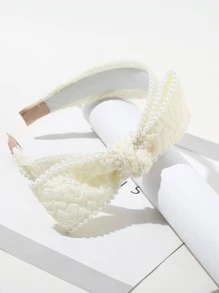 Faux Pearl & Bow Decor Headband - White - View 3