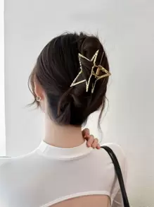 1pc Women Textured Star Design Creative Hair Claw For Hair Decoration - Gold - View 2