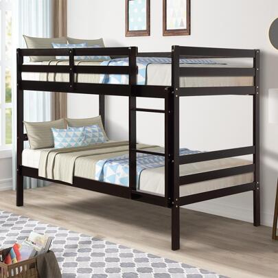 Lifezeal Twin Over Twin Wood Bunk Beds Ladder Safety Rail