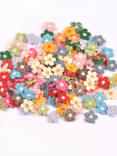 50pcs 1.5cm Multi-Color 5-Petal Flower Trim (Without Adhesive Backing), DIY Craft Material For Clothing, Hat Decor, Assorted Colors