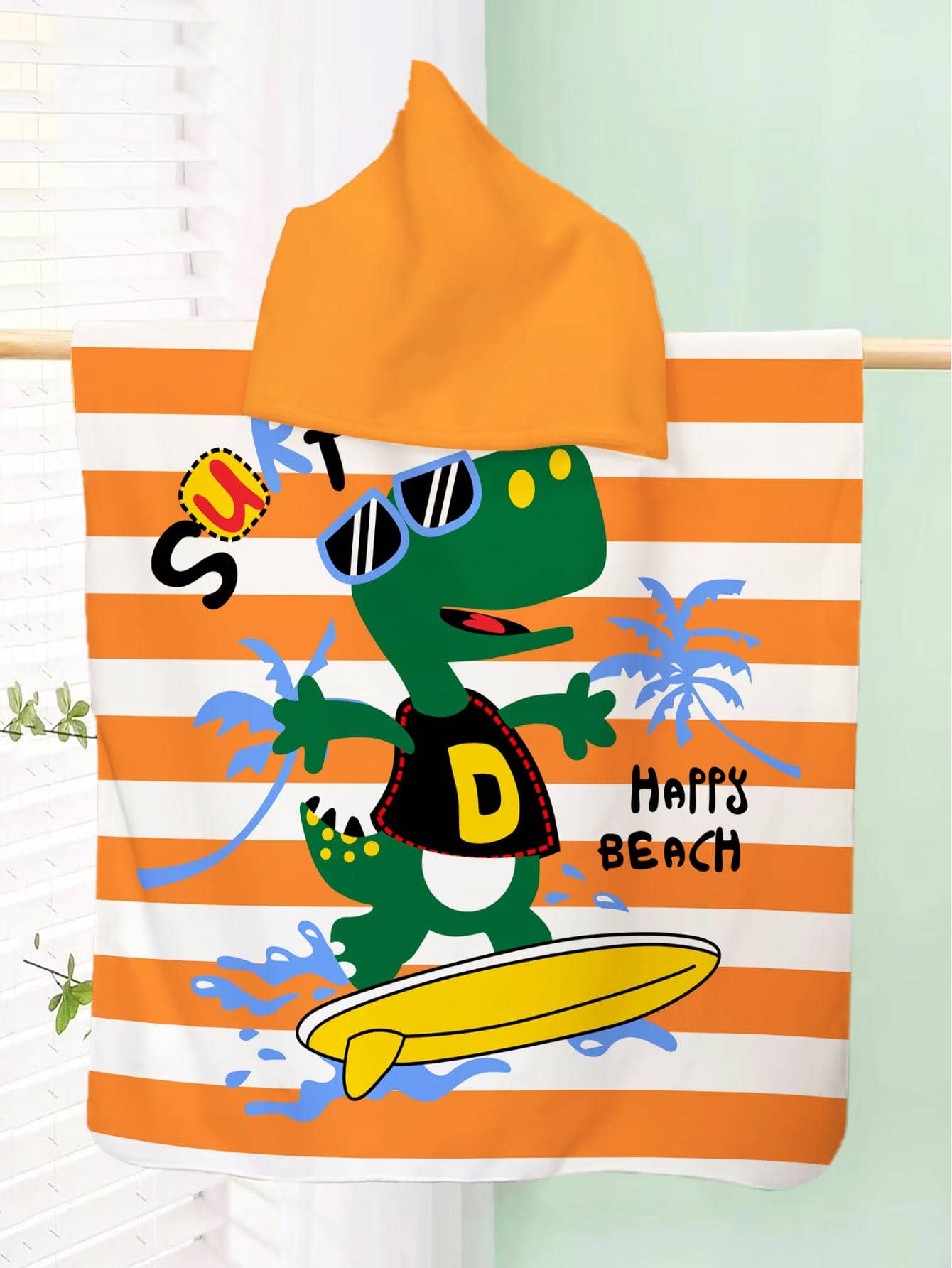 Niños 1 pieza Toalla con capucha para niños con dinosaurio de dibujos animados patrón con capucha de baño dulce microfibra - Multicolor - Ver 1