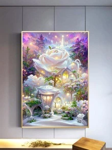 1入組(30x40cm) 白色花房 鑽石繪，圓形鑽石繪，鑽石繪工具套件，DIY手工藝品，適用於家庭裝飾，牆壁裝飾，創意禮物 - 彩色 - 查看 1