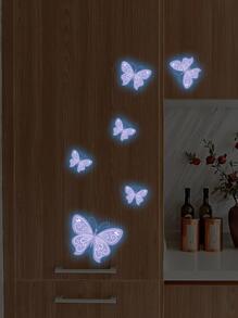 6pcs Glow In The Dark Butterfly Wall Sticker, PVC Wall Decorative Decal For Home Decor, Stickers, Wall Decal, Vinyl Decal For Home Decorations, Spring Decoration Items Refresh Your Home, Rama Decoration Stickers Gifts Birthday Graduation - Blue - View 3