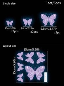 6pcs Glow In The Dark Butterfly Wall Sticker, PVC Wall Decorative Decal For Home Decor, Stickers, Wall Decal, Vinyl Decal For Home Decorations, Spring Decoration Items Refresh Your Home, Rama Decoration Stickers Gifts Birthday Graduation - Blue - View 2