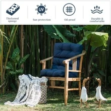 COSTWAY 22''x44'' Back Chair Cushion Tufted Pillow Patio Seating Pad Navy - 藍色 - 查看 6