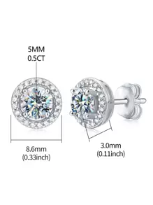 Esberry 1pair Moissanite Rhinestone Wedding Earrings For Women S925 Sterling Silver Stud Earrings Luxury Fine Jewelry Gifts For Girls For Mother's Day Engagement Bridal Jewelry