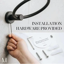 1pc Stainless Steel Towel Bar, Simple Plain Wall Mounted Bathroom Towel Bar Rack For Home - Black - View 5