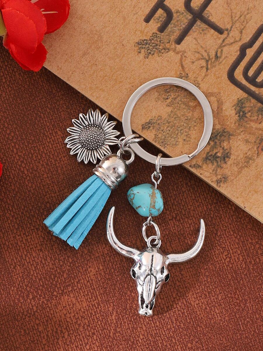 1 Phụ Nữ Đầu Gia Súc & Tua Rua Charm Móc Khóa Thời Trang, Cho Cuộc Sống Hàng Ngày - Nhiều màu - Xem 1