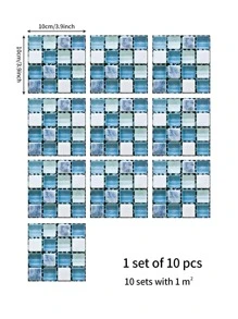 10入組/套馬賽克圖案瓷磚現代撞色PVC滴膠瓷磚墻貼適用於家用的 - 彩色 - 查看 2