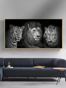 1pc Lion & Tiger Print Unframed Painting, Modern Animal Print Wall Art Painting For Home Wall Decor - Multicolor - View 1